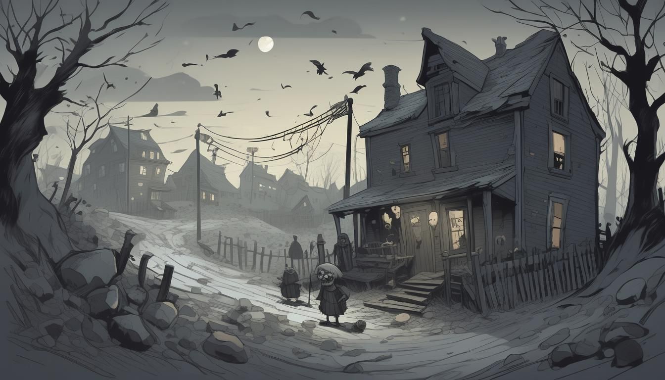 Grimly's Undead Village: A Dark Conceptual Art