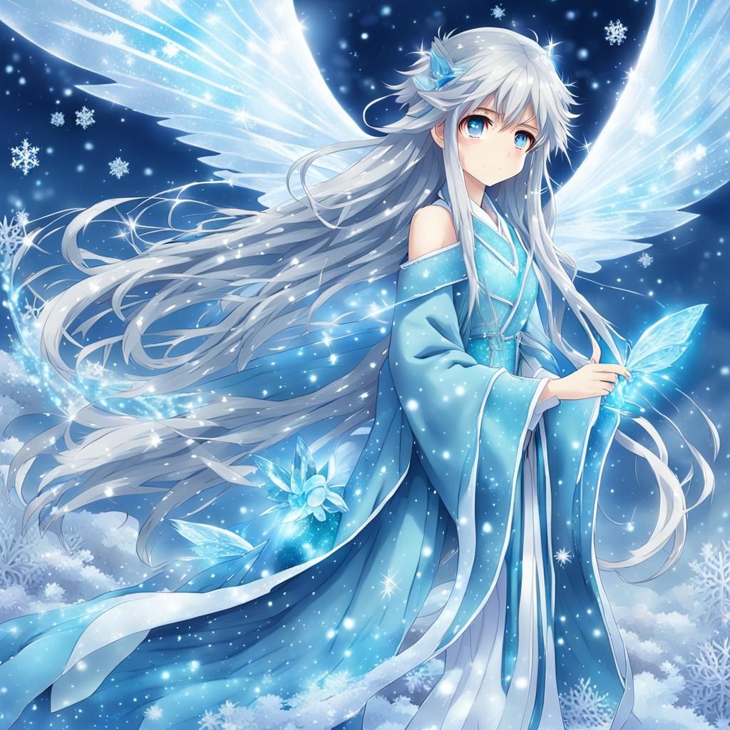 Anime Winter Fairy with Shimmering Wings