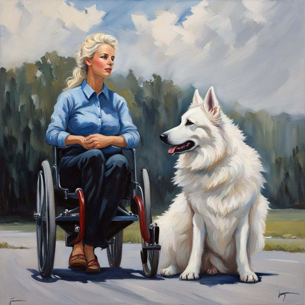 Blonde Woman and Dog as Oil Painting