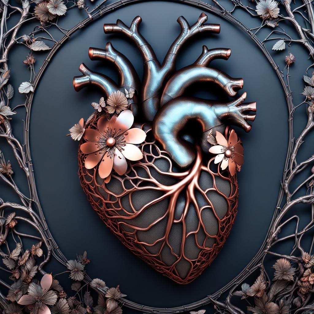 Filigree Iron Heart with Bioluminescent Butterflies