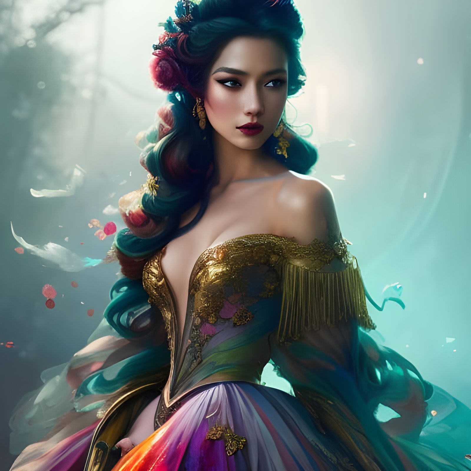 Fox Spirit in Ballgown: Watercolor Graffiti Art