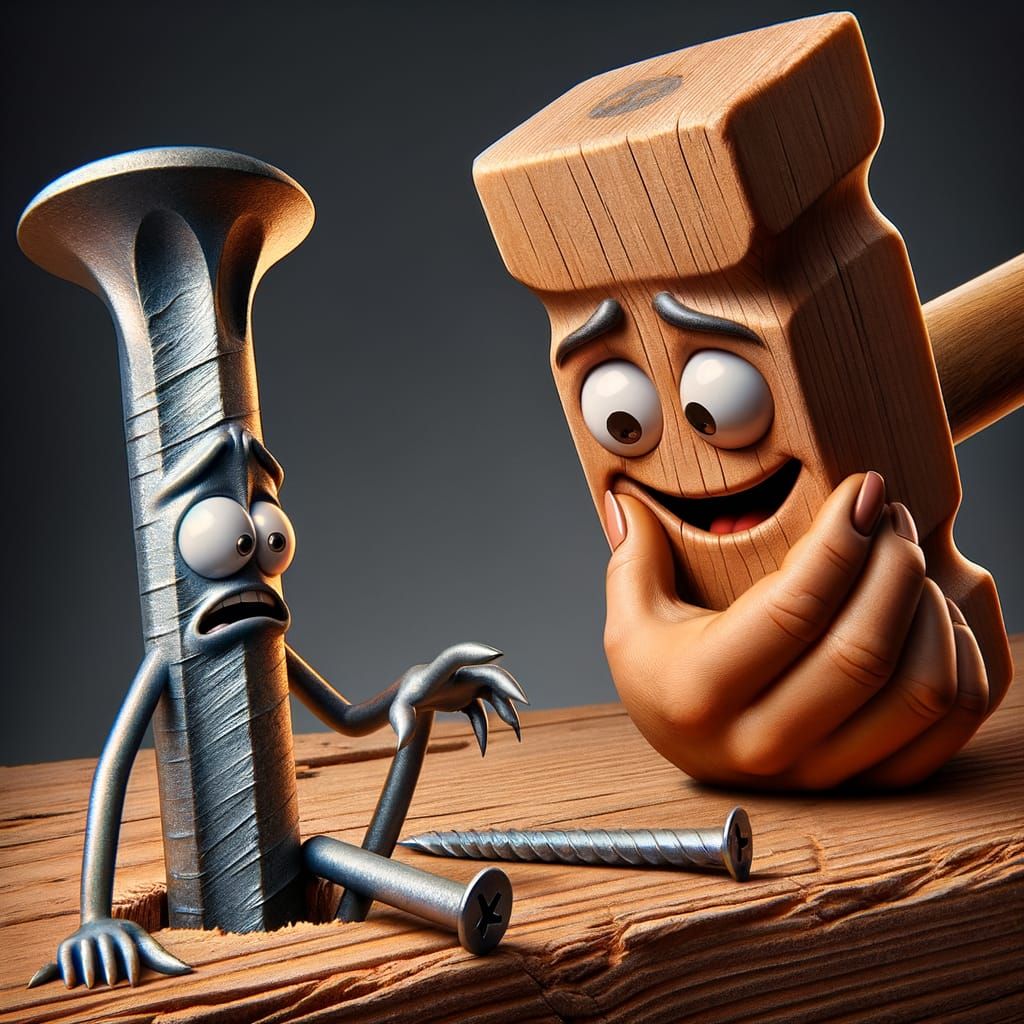 Terrified Nail Faces Skeptical Hammer