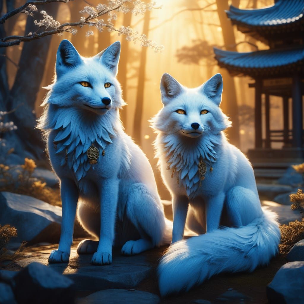 Nine-Tailed Foxes Forming Yin Yang at Golden Hour