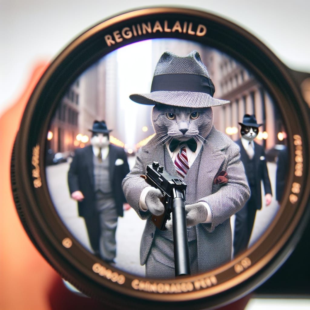 Reginald The Regal Russian Blue with a Tommy-gun