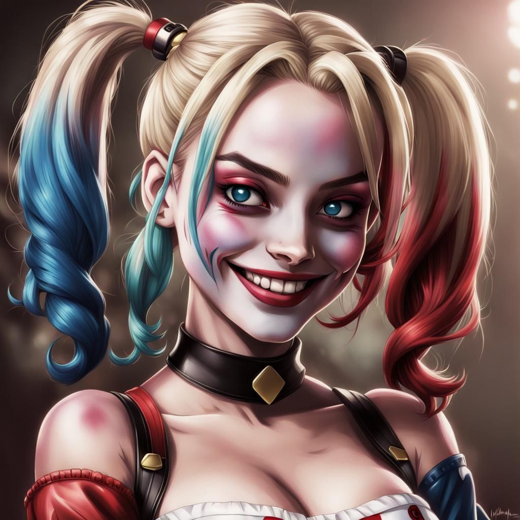 Harley Quinn Smiling: Anime-Inspired Art
