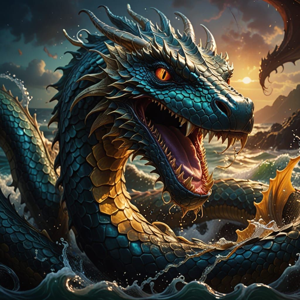 Majestic Sea Dragon Emerges from Turbulent Waves