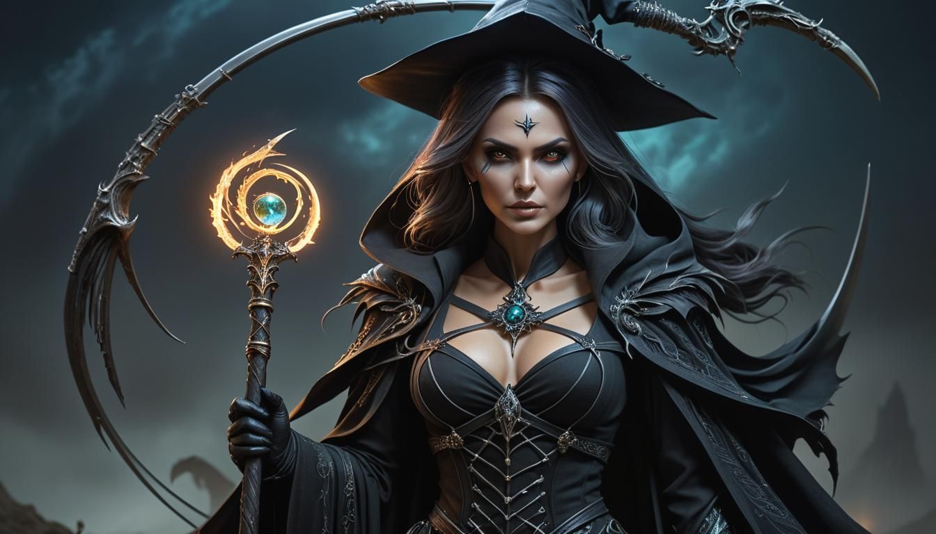 Beautiful Woman with Bioluminescent Scythes, Detailed Digita...