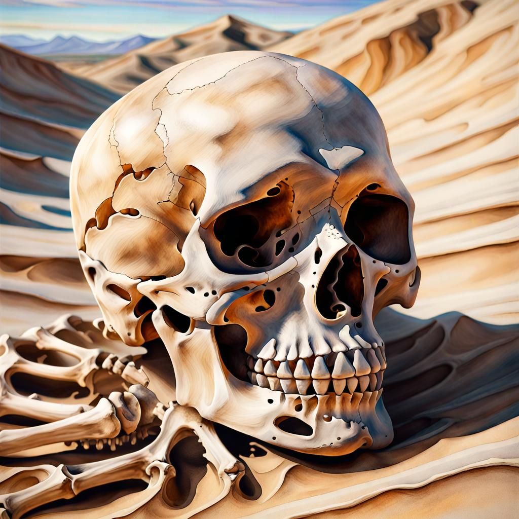 Desert Skull and Skeleton in Watercolor Style