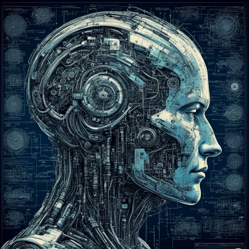 Cyberpunk Cyborg Brain: Detailed Blueprint Schematics