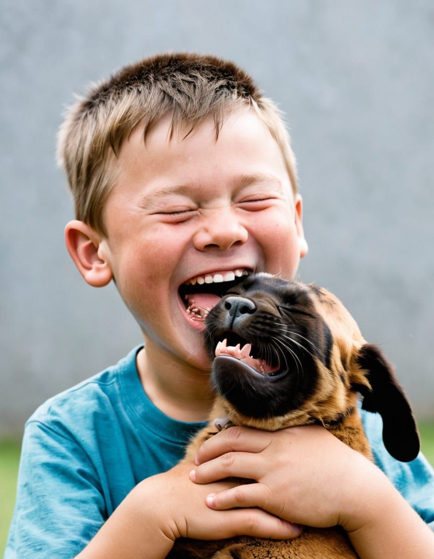 Laughing Boy's Loving Encounter with Animal