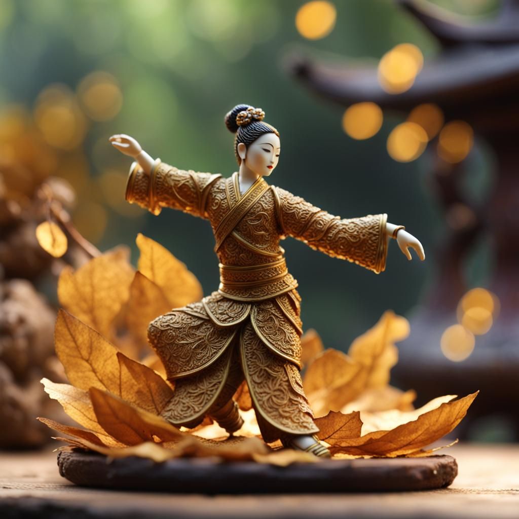 Dried Bodhi Leaf Chinese Dancer Miniature
