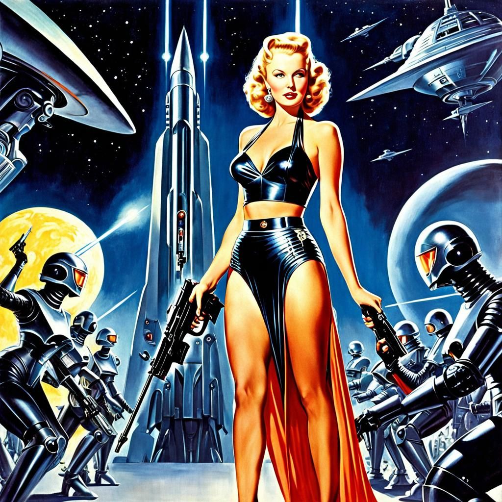 Retro Sci-Fi Space Princess with Laser Gun