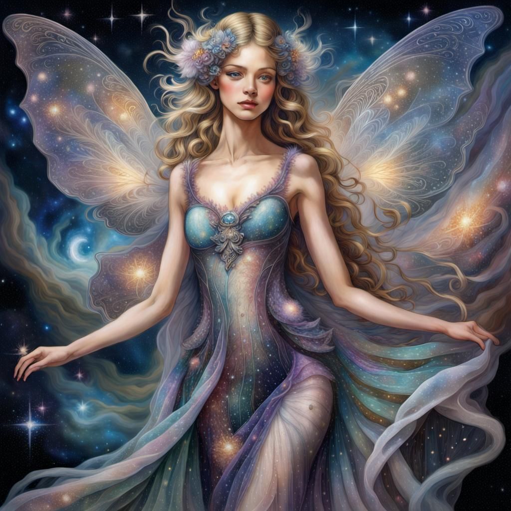 Galaxy Fairy in Tulle Dress with Stardust Wings