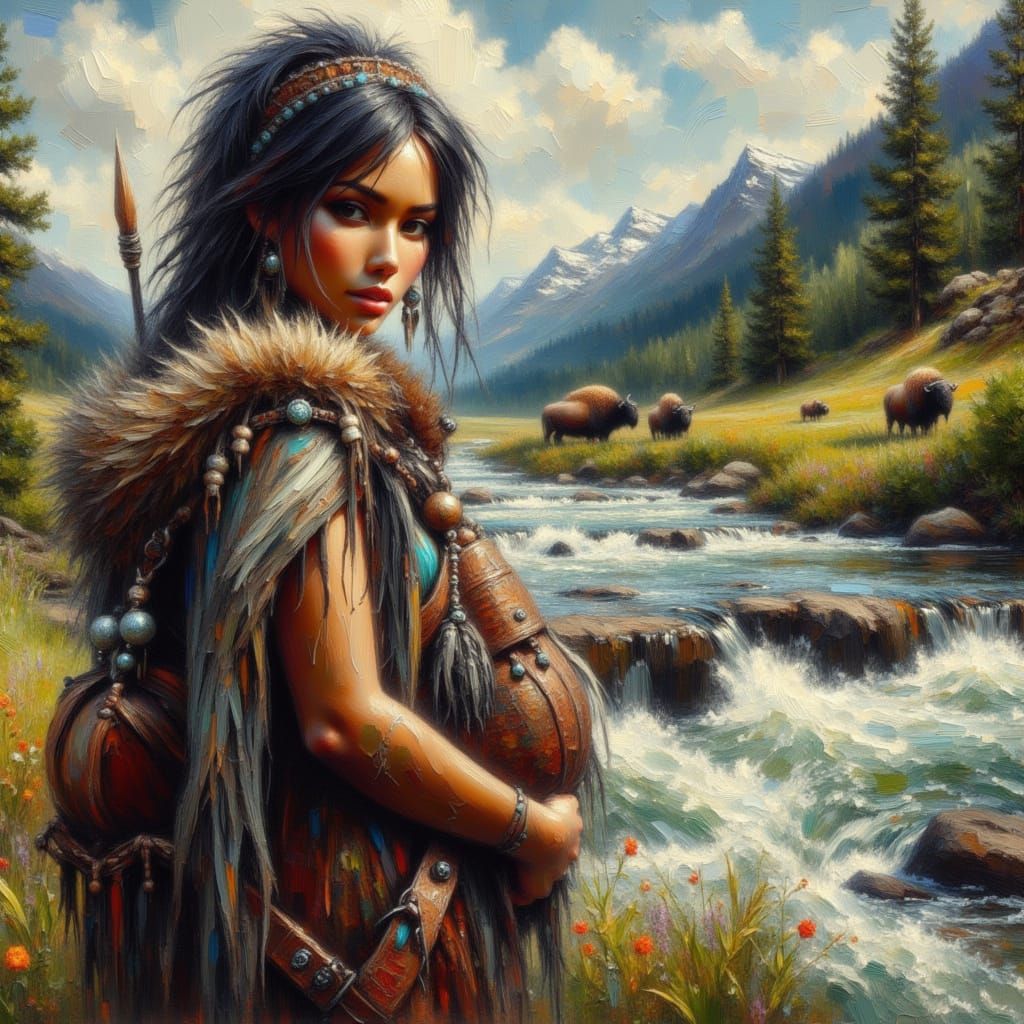 Native American Mother and Child by Raging River