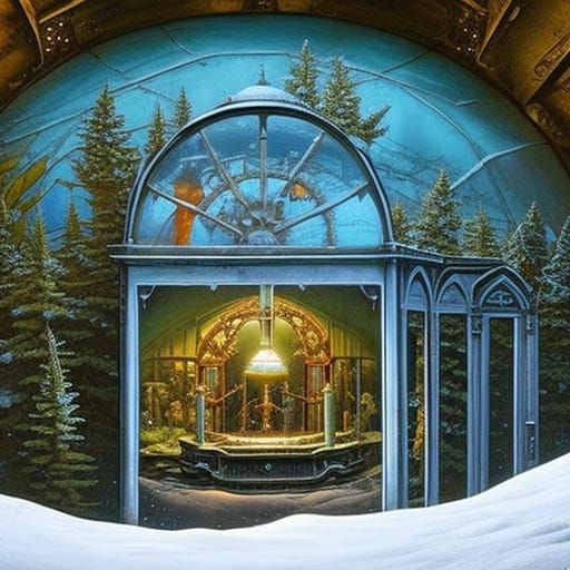 Miniature Christmas Village in Glass Dome