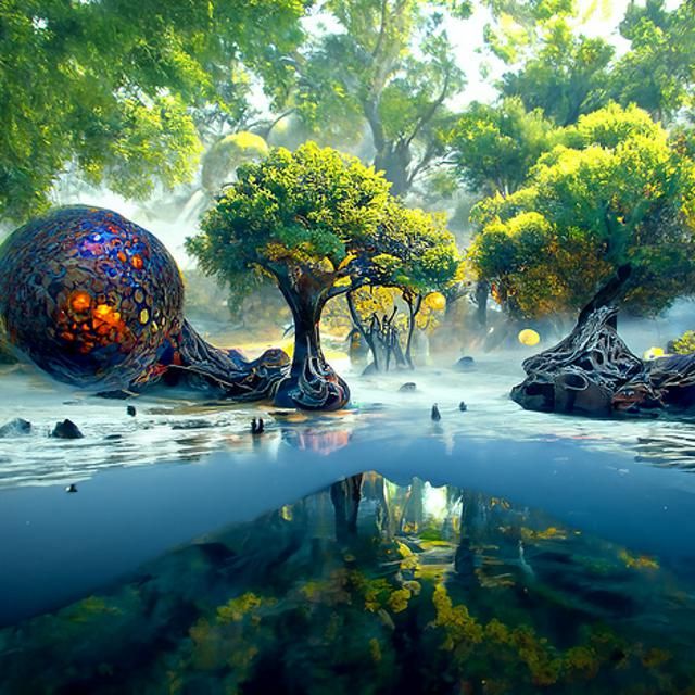 Mystical Baobab Oasis: Sci-Fi Fantasy Landscape