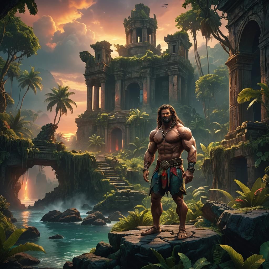 Muscular Figure on Deserted Island Concept Art