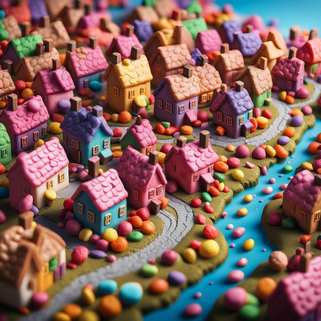 Hyperrealistic Village Made of Sweets and Liquorice