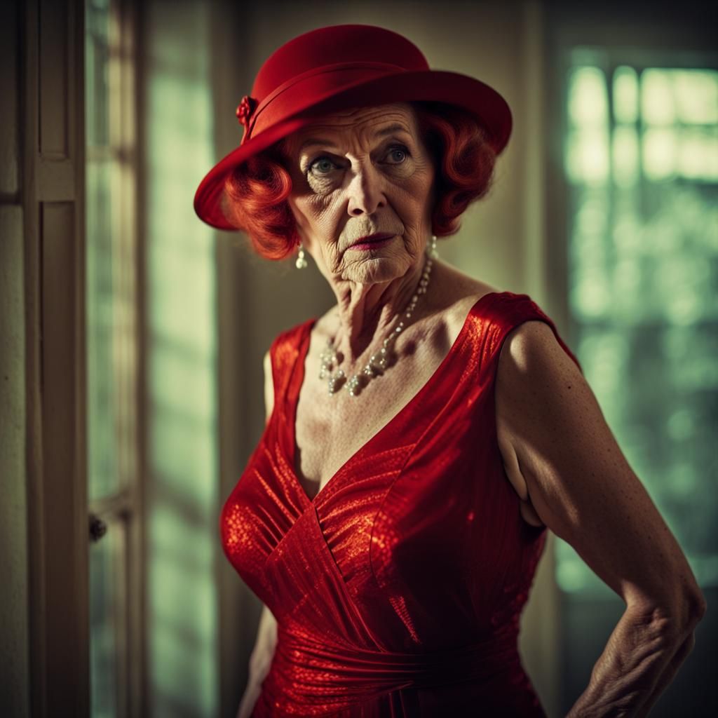 Provocative Redhead Spy in Transparent Red Dress