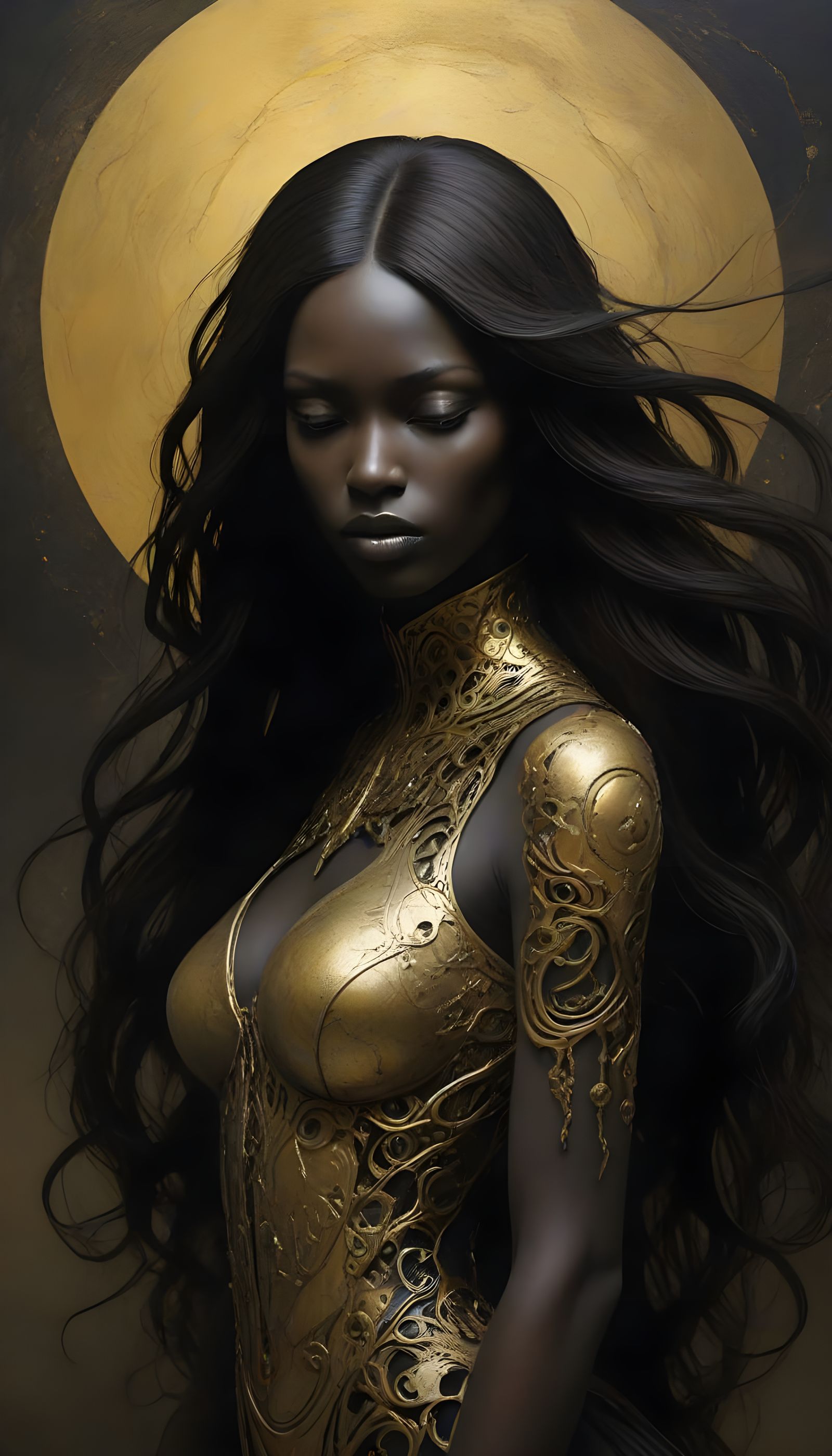 Ethereal Figure Transforms in Golden Darkness