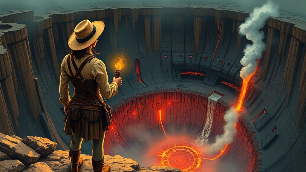 Victorian Explorer at the Edge of a Massive Crater