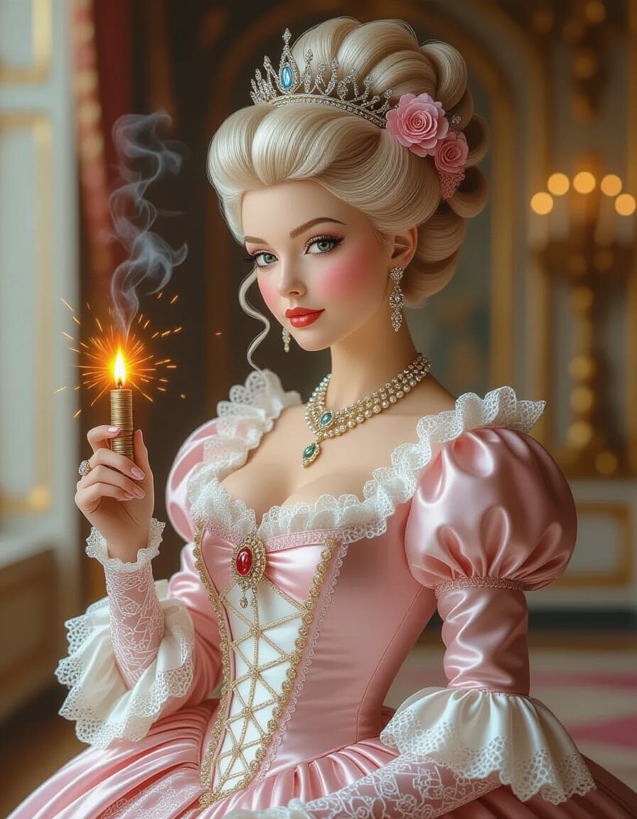 Marie Antoinette Inspecting Dynamite in Rococo Style