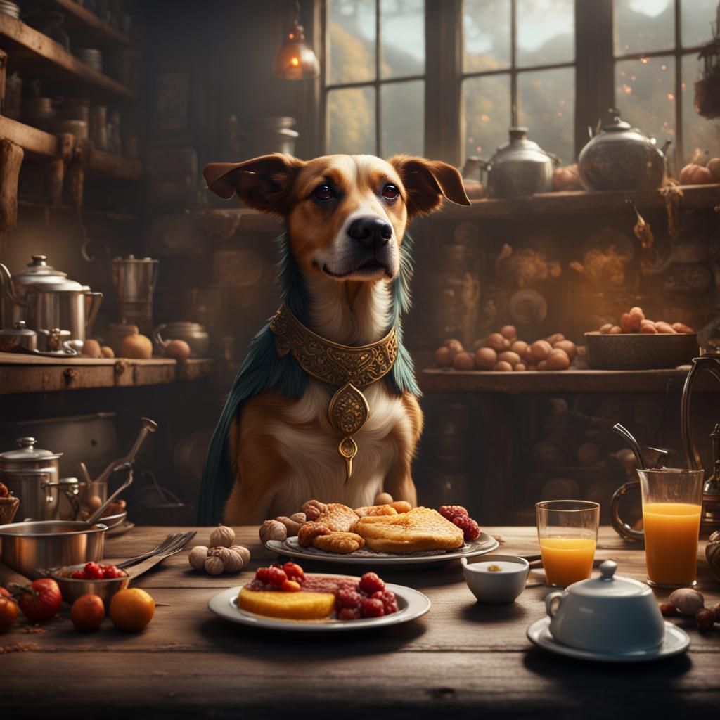 Dog Serving Breakfast: Fantasy Concept Art