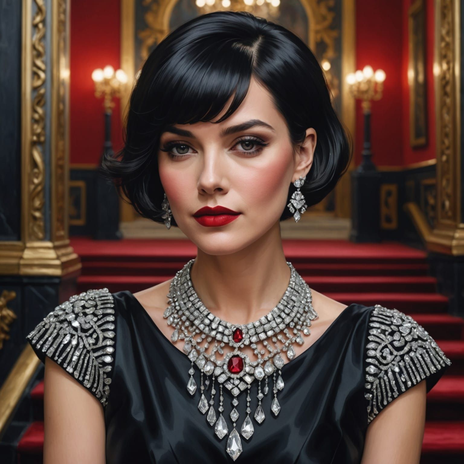 Woman in Diamonds: A Glossy Oil Painting