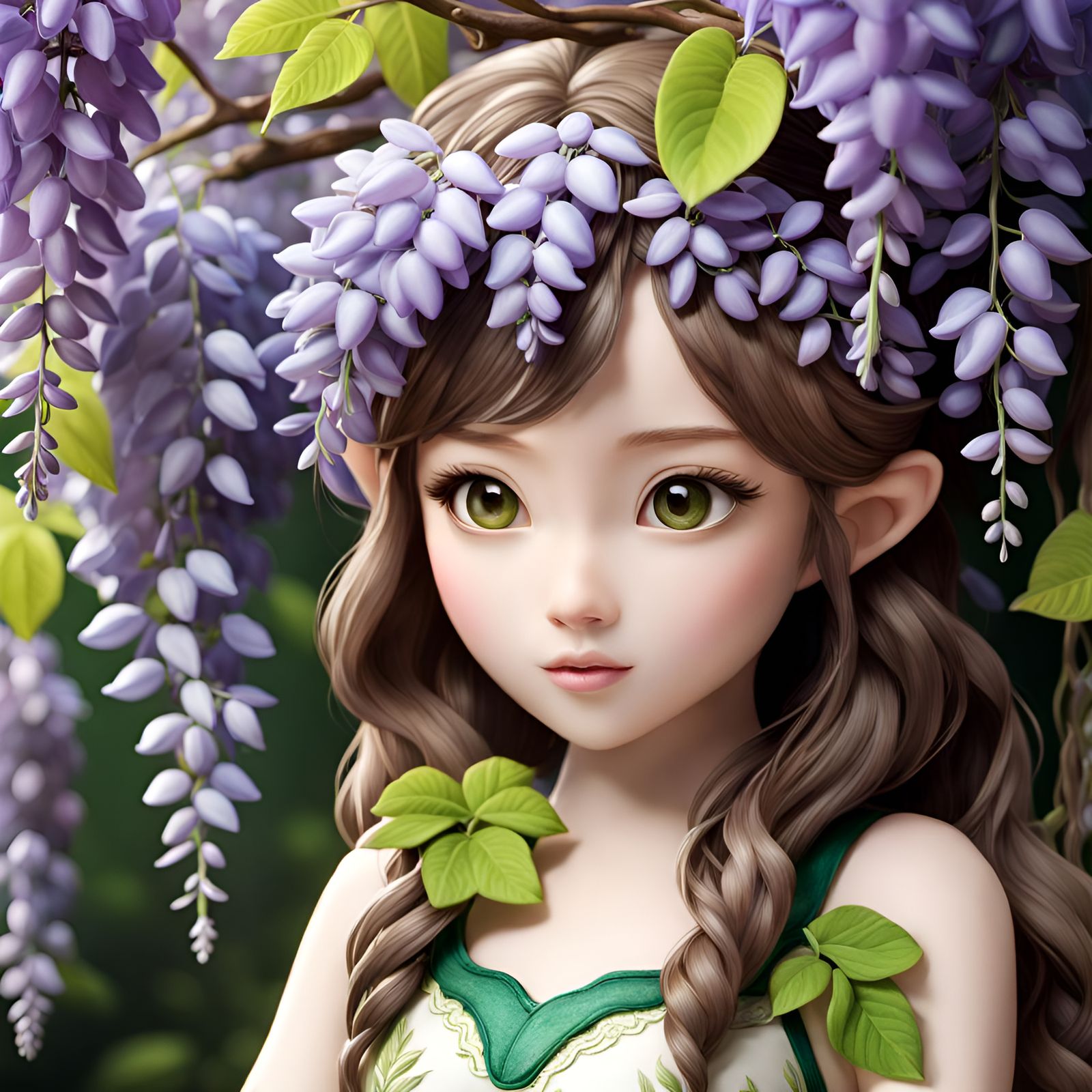 Ethereal Chibi Youth in Wisteria Garden