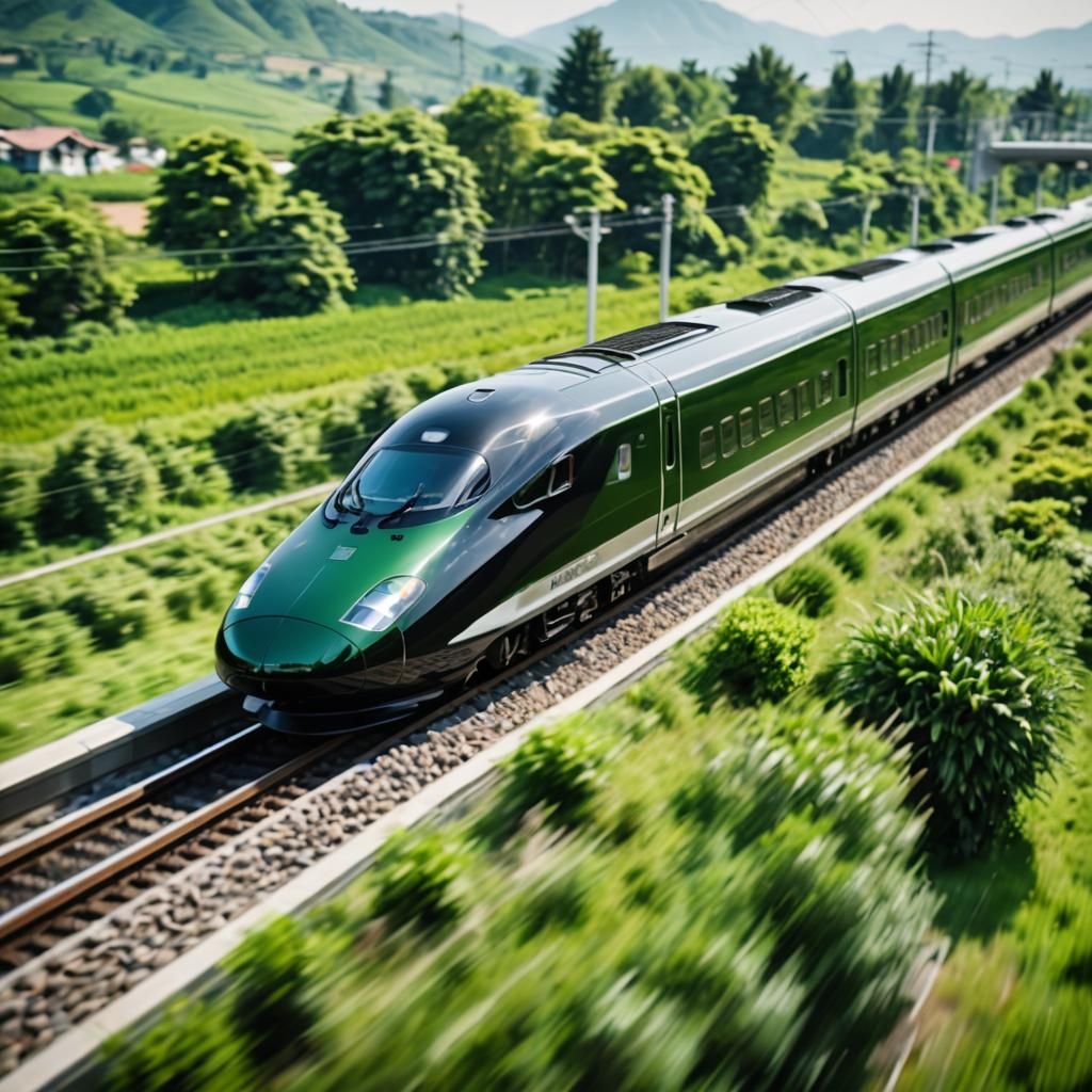 Hyperdetailed Black Bullet Train Rushing Through Landscape