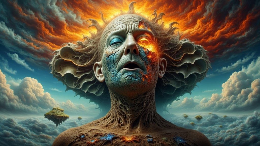 Fractal Stone Man Hatches on Floating Island