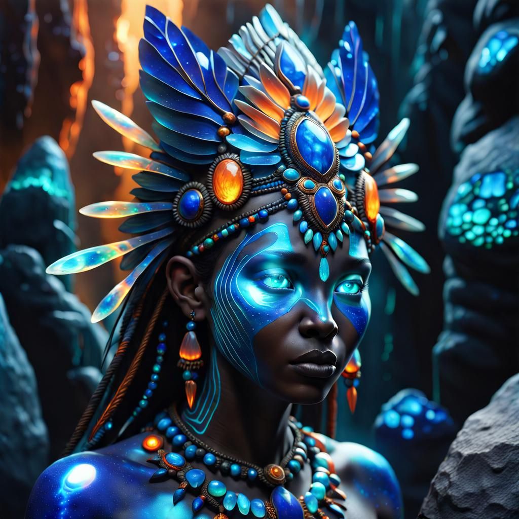 Amazonian Gemstone Tribe in Opalescent Splendor