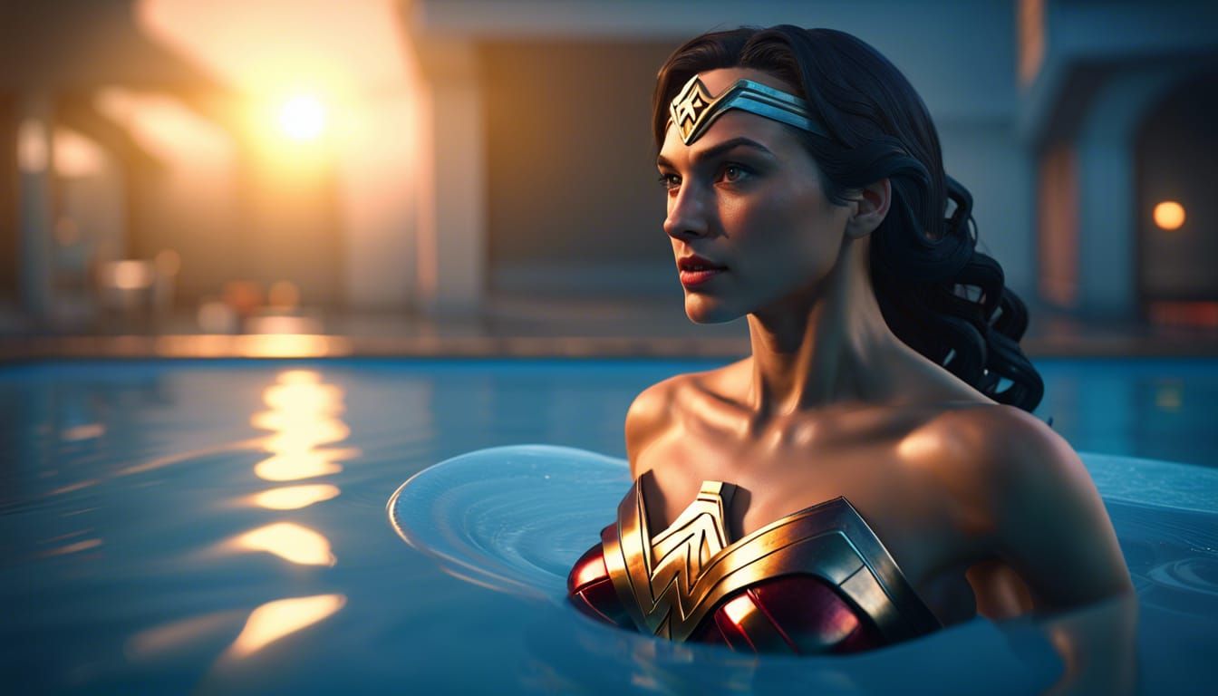 Wonder Woman Swimming at Dawn: 3D Game Cinematic
