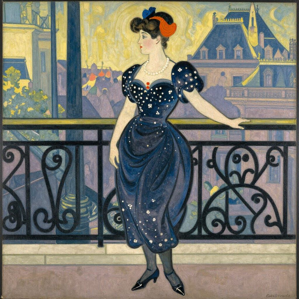 Woman in Parisian Nightlife Style of Toulouse-Lautrec
