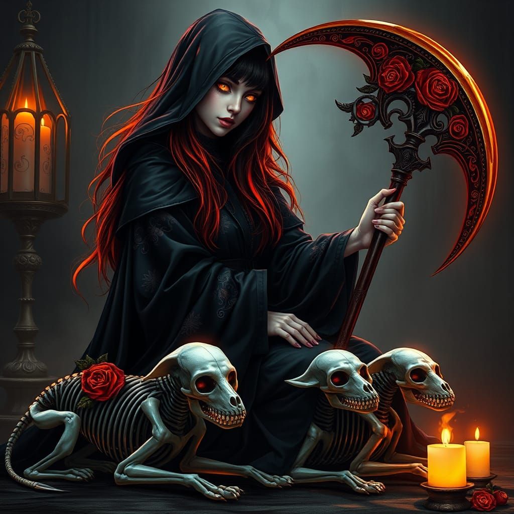 Beautiful Grim Reaper with Rose Scythe