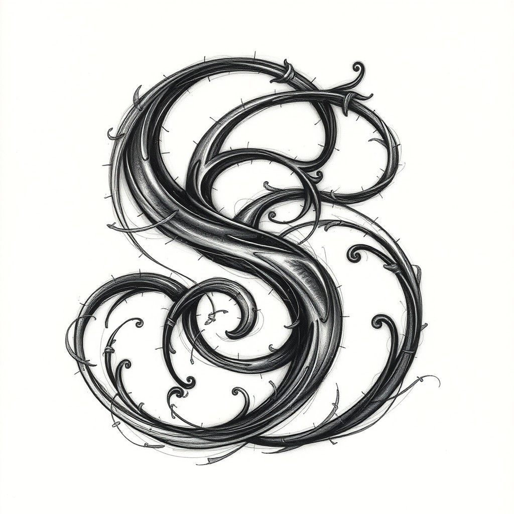 Detailed Charcoal Monogram Drawing in Doré Style