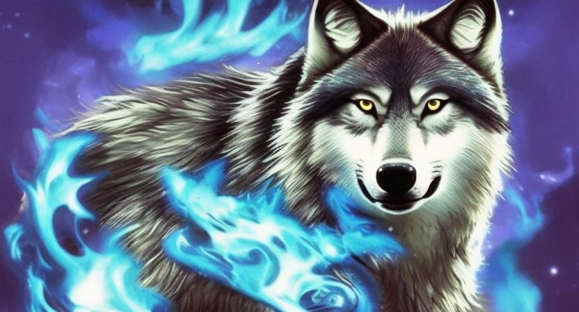 Blue Fire Wolf Concept Art in 8K