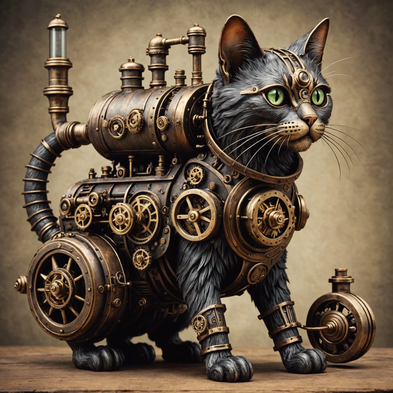 Steampunk Clockwork Cat Engine