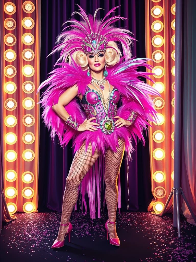 Flamboyant Drag Performer in Vibrant Surrealist Style