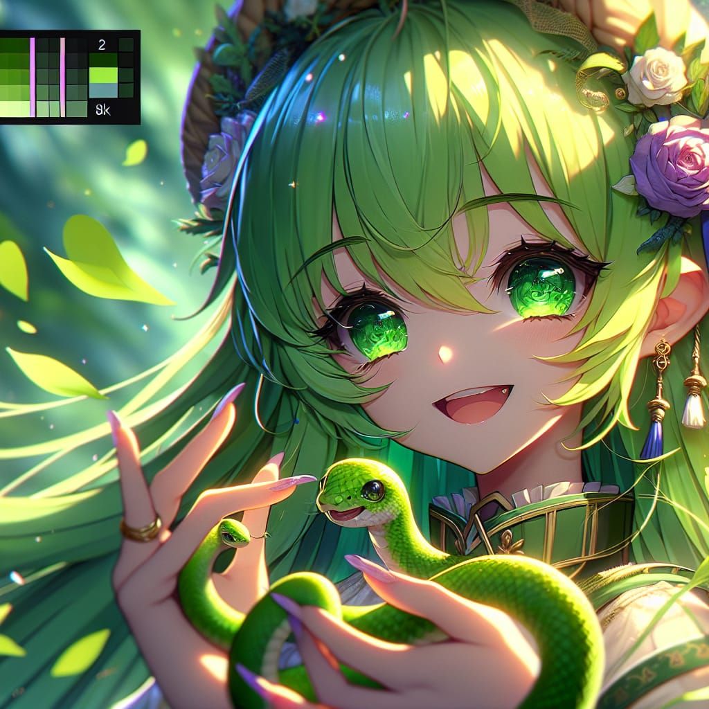 Anime Girl with Snake in Fantasy Matte Painting