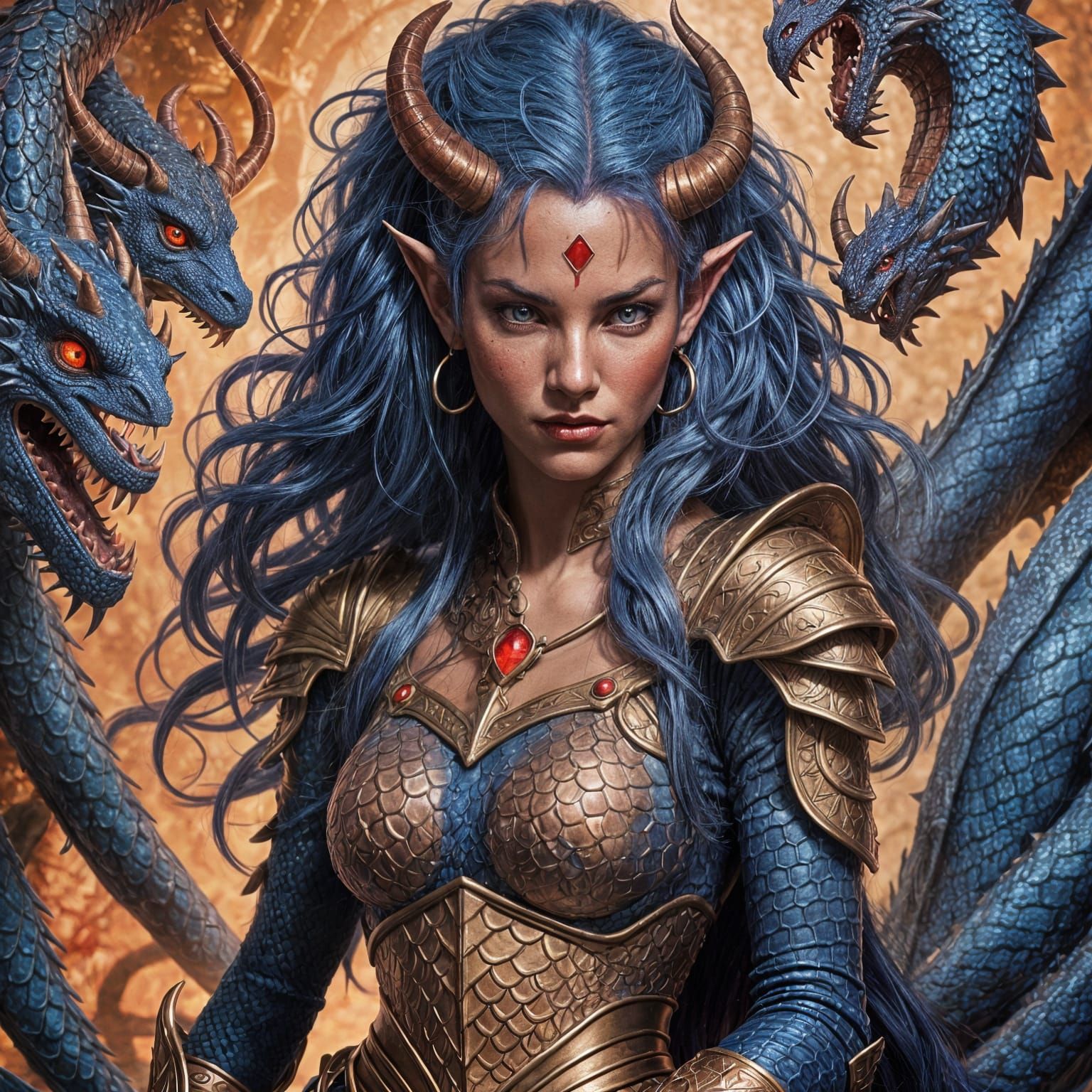 Tiefling Woman with Dragon Scale Details