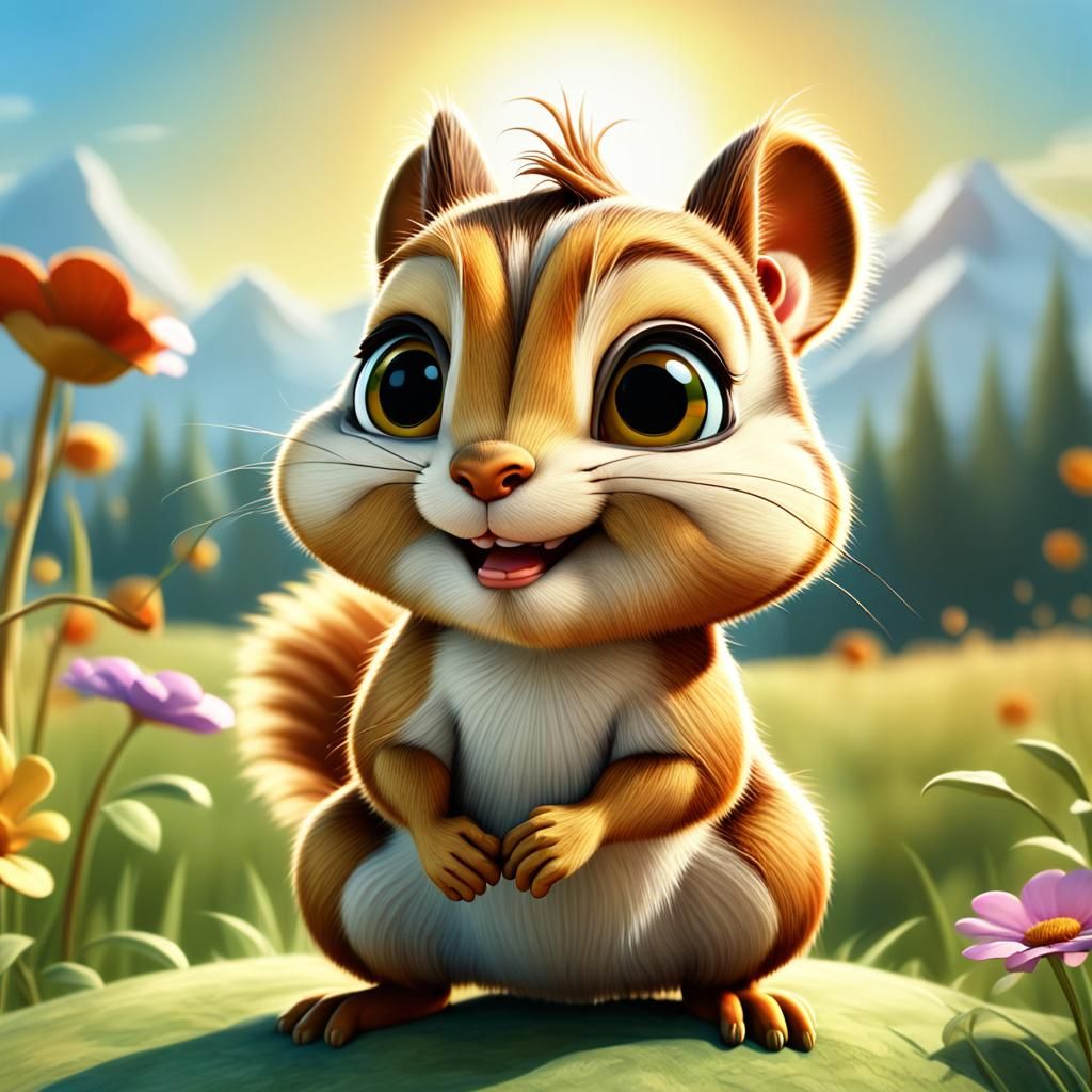 A whimsical embossed cartoon caricature little chipmunk