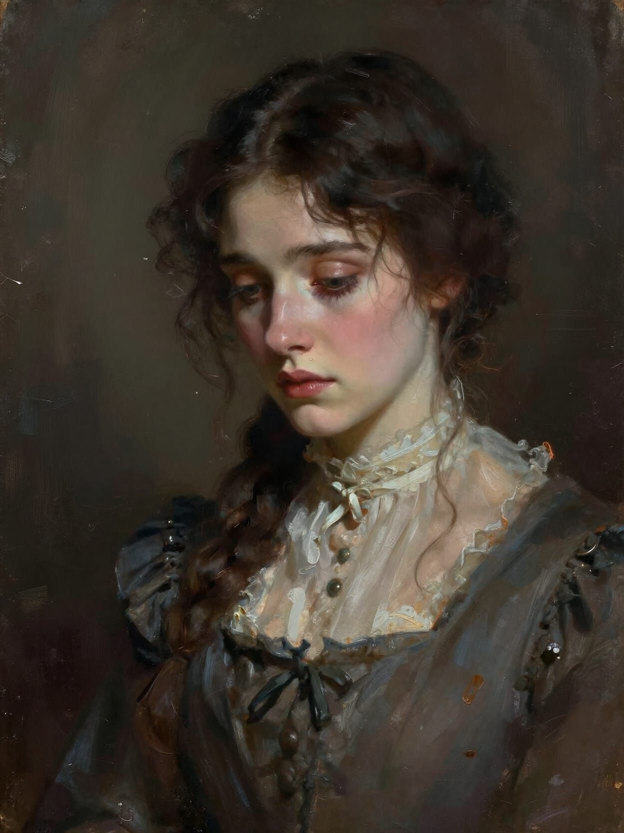 Victorian Woman's Melancholy in Dramatic Matte Painting