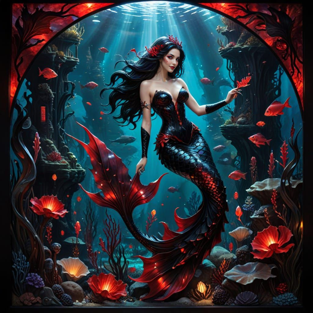 Ethereal Mermaid Queen in Stained Glass