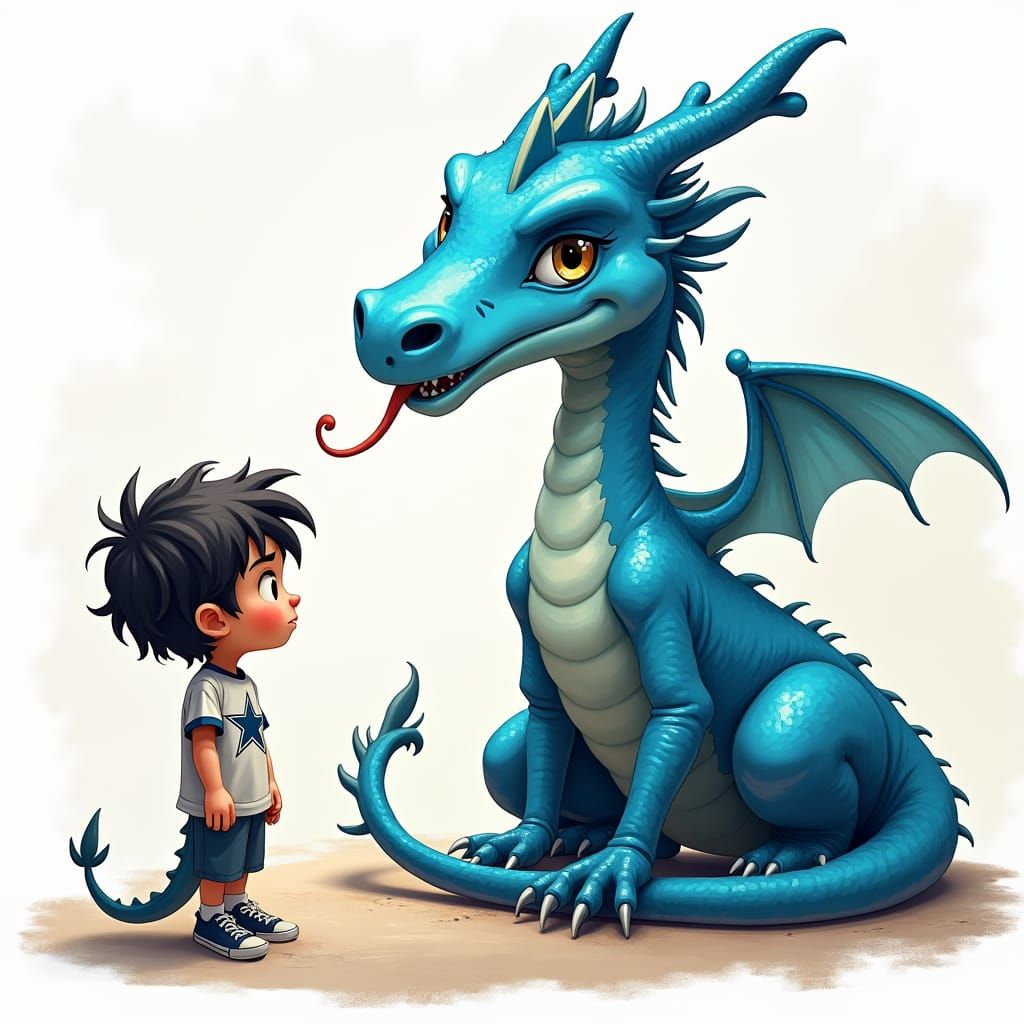 Blue Dragon and Boy in Fantasy Concept Art