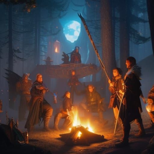 Adventurers Campfire: Dark Fantasy Concept Art