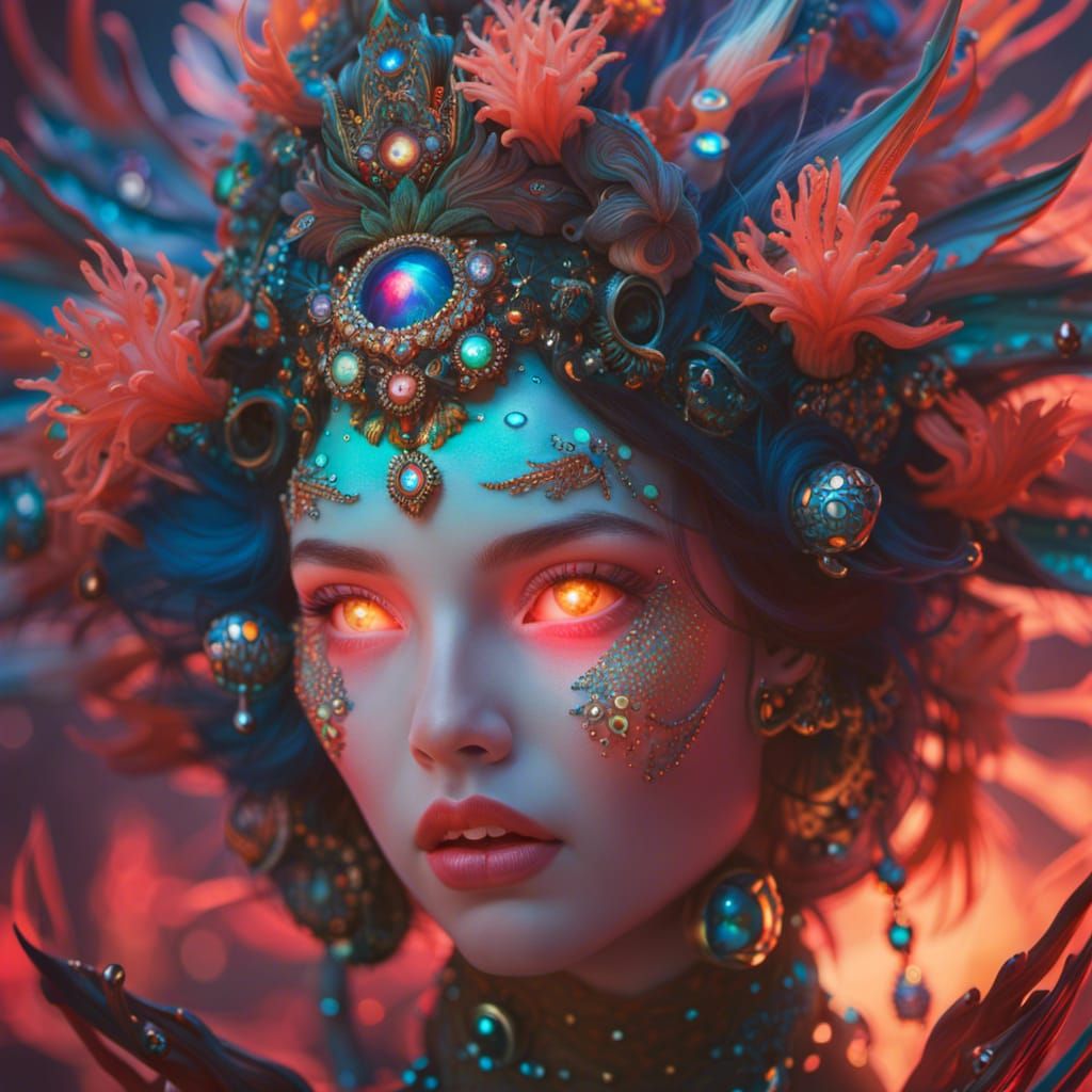 Bioluminescent Coral Goddess of the Deep Sea