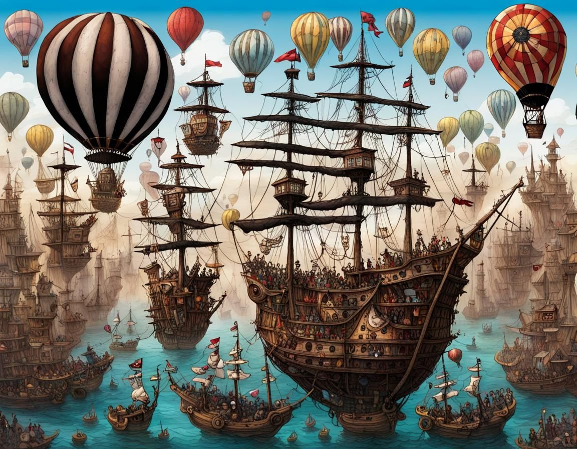 Pirate Ships and Balloons in Burtonesque Style