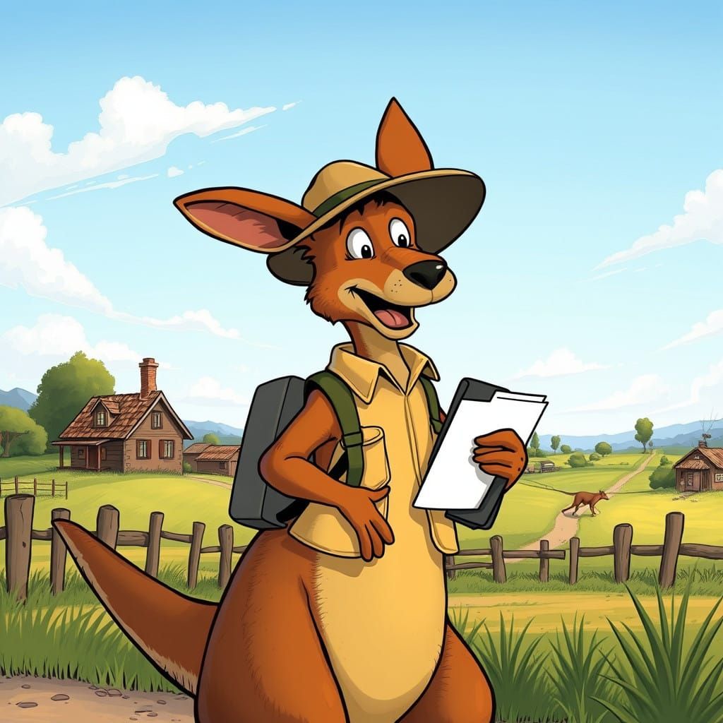 Charming Kangaroo Postal Worker in Classic Animation Style