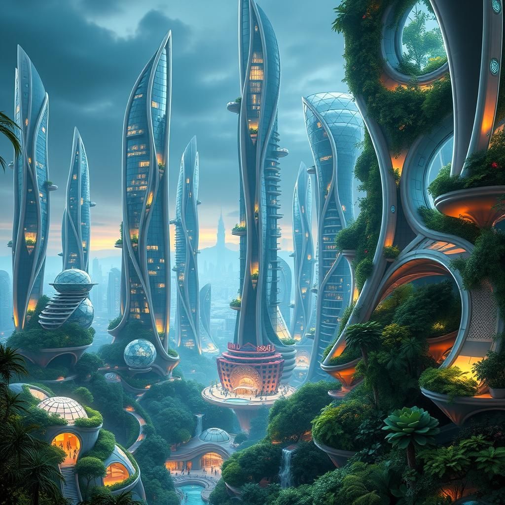 Futuristic Cityscape in 3000 with Organic Architecture